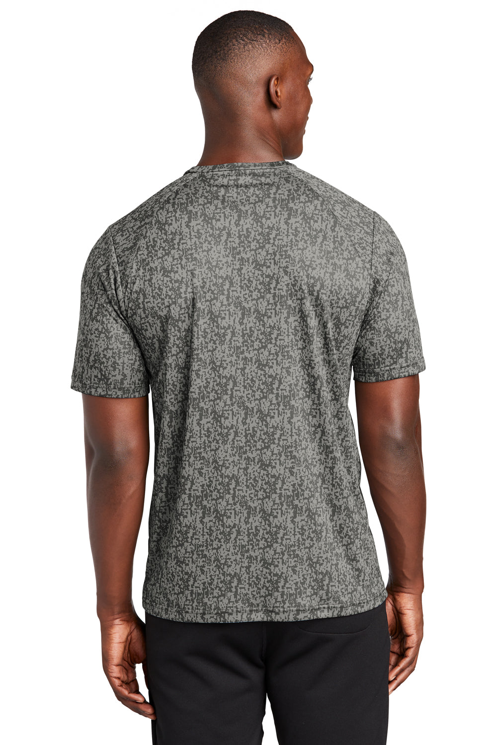 Sport-Tek ST460 Mens Digi Camo Moisture Wicking Short Sleeve Crewneck T-Shirt Concrete Grey Model Back