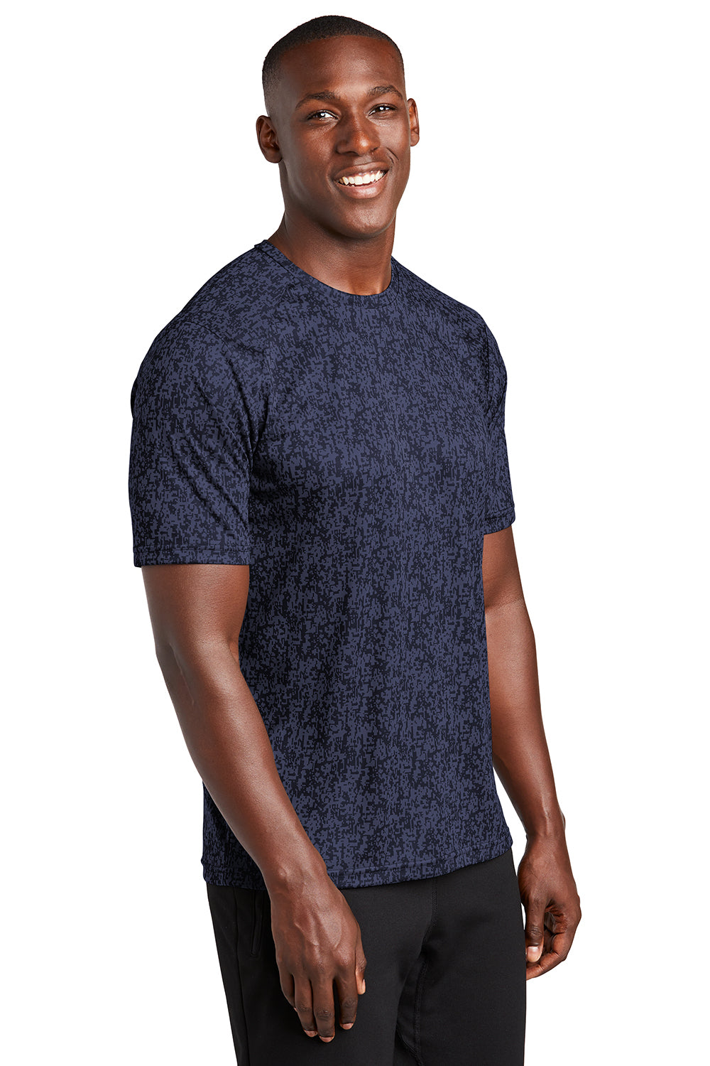 Sport-Tek ST460 Mens Digi Camo Moisture Wicking Short Sleeve Crewneck T-Shirt True Navy Blue Model 3q