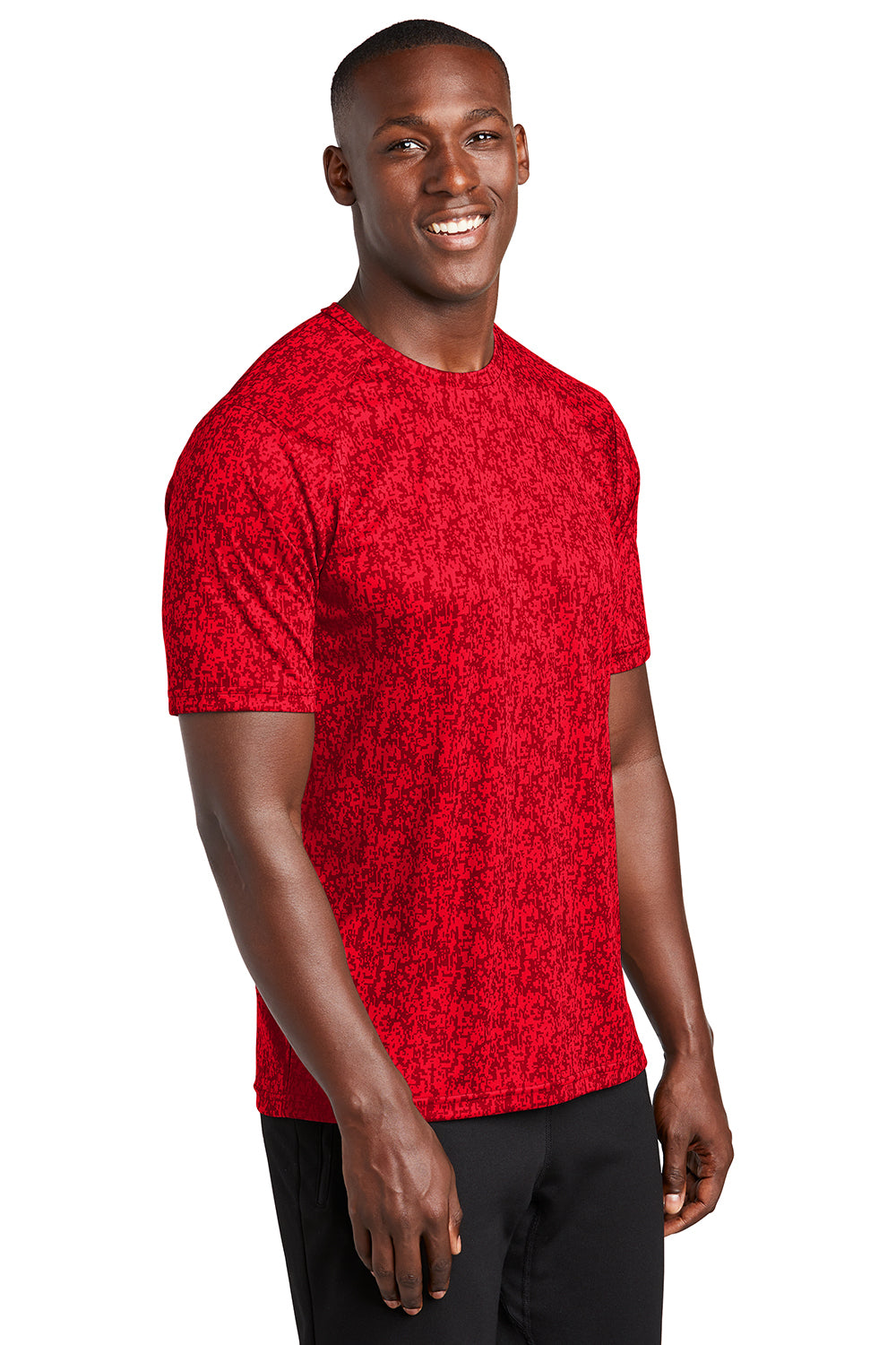 Sport-Tek ST460 Mens Digi Camo Moisture Wicking Short Sleeve Crewneck T-Shirt True Red Model 3q