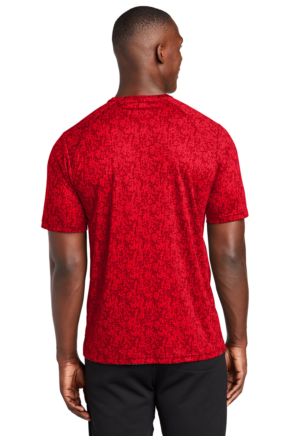 Sport-Tek ST460 Mens Digi Camo Moisture Wicking Short Sleeve Crewneck T-Shirt True Red Model Back