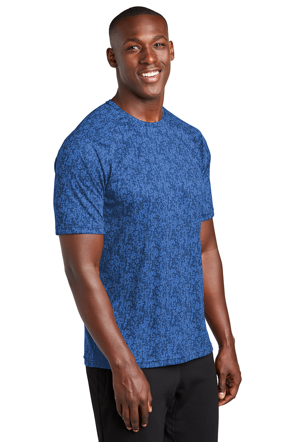 Sport-Tek ST460 Mens Digi Camo Moisture Wicking Short Sleeve Crewneck T-Shirt True Royal Blue Model 3q