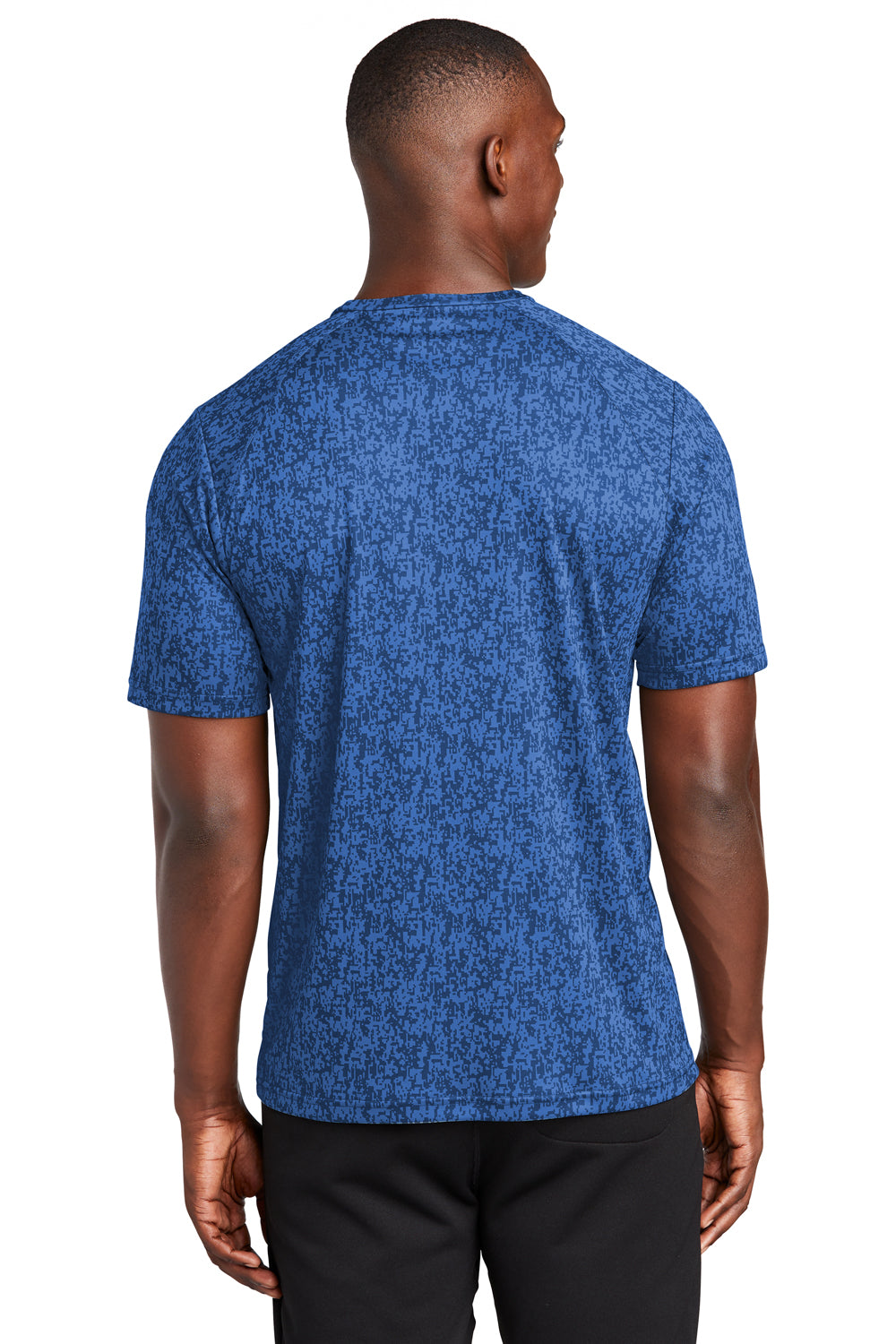 Sport-Tek ST460 Mens Digi Camo Moisture Wicking Short Sleeve Crewneck T-Shirt True Royal Blue Model Back