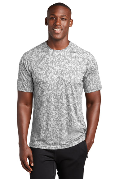 Sport-Tek ST460 Mens Digi Camo Moisture Wicking Short Sleeve Crewneck T-Shirt White Model Front