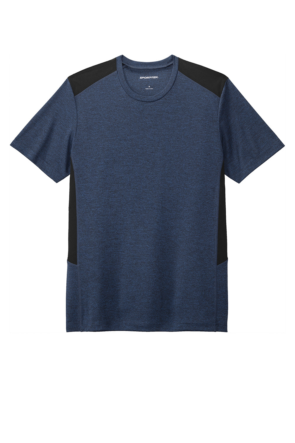 Sport-Tek ST465 Mens Endeavor Moisture Wicking Short Sleeve Crewneck T-Shirt Heather Dark Royal Blue/Black Flat Front