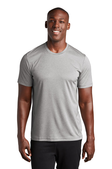 Sport-Tek ST465 Mens Endeavor Moisture Wicking Short Sleeve Crewneck T-Shirt Heather Light Grey/Light Grey Model Front