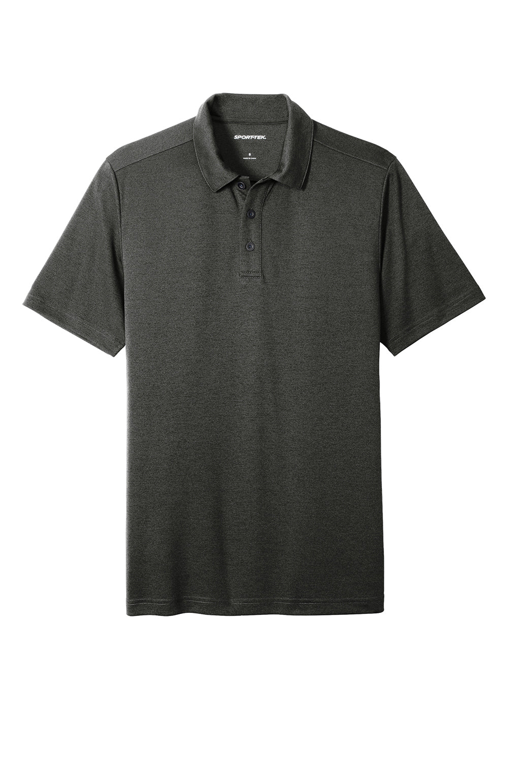 Sport-Tek ST467 Mens Endeavor Moisture Wicking Short Sleeve Polo Shirt Heather Black Flat Front