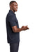 Sport-Tek ST467 Mens Endeavor Moisture Wicking Short Sleeve Polo Shirt Heather Deep Navy Blue Model Side