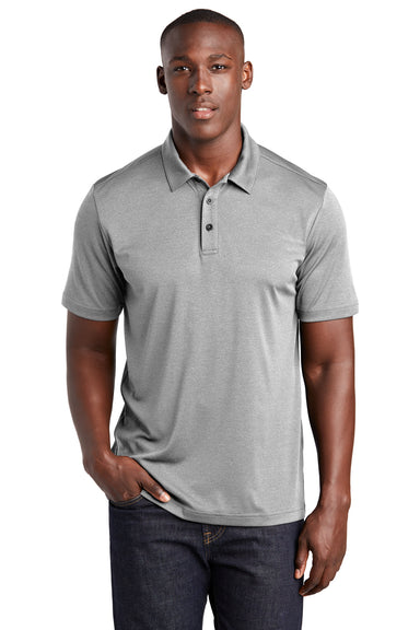 Sport-Tek ST467 Mens Endeavor Moisture Wicking Short Sleeve Polo Shirt Heather Light Grey Model Front