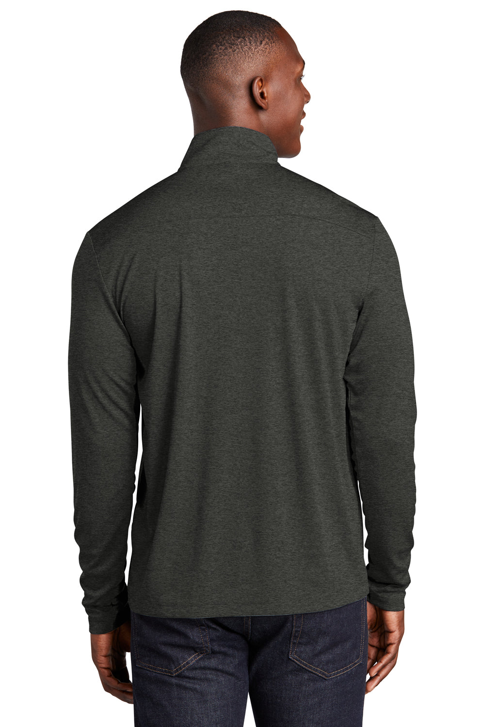 Sport-Tek ST469 Mens Endeavor Moisture Wicking 1/4 Zip Sweatshirt Heather Black Model Back