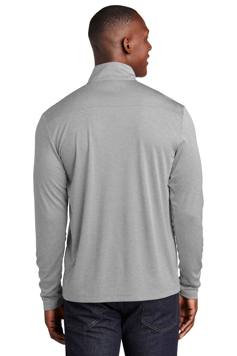 Sport-Tek ST469 Mens Endeavor Moisture Wicking 1/4 Zip Sweatshirt Heather Light Grey Model Back