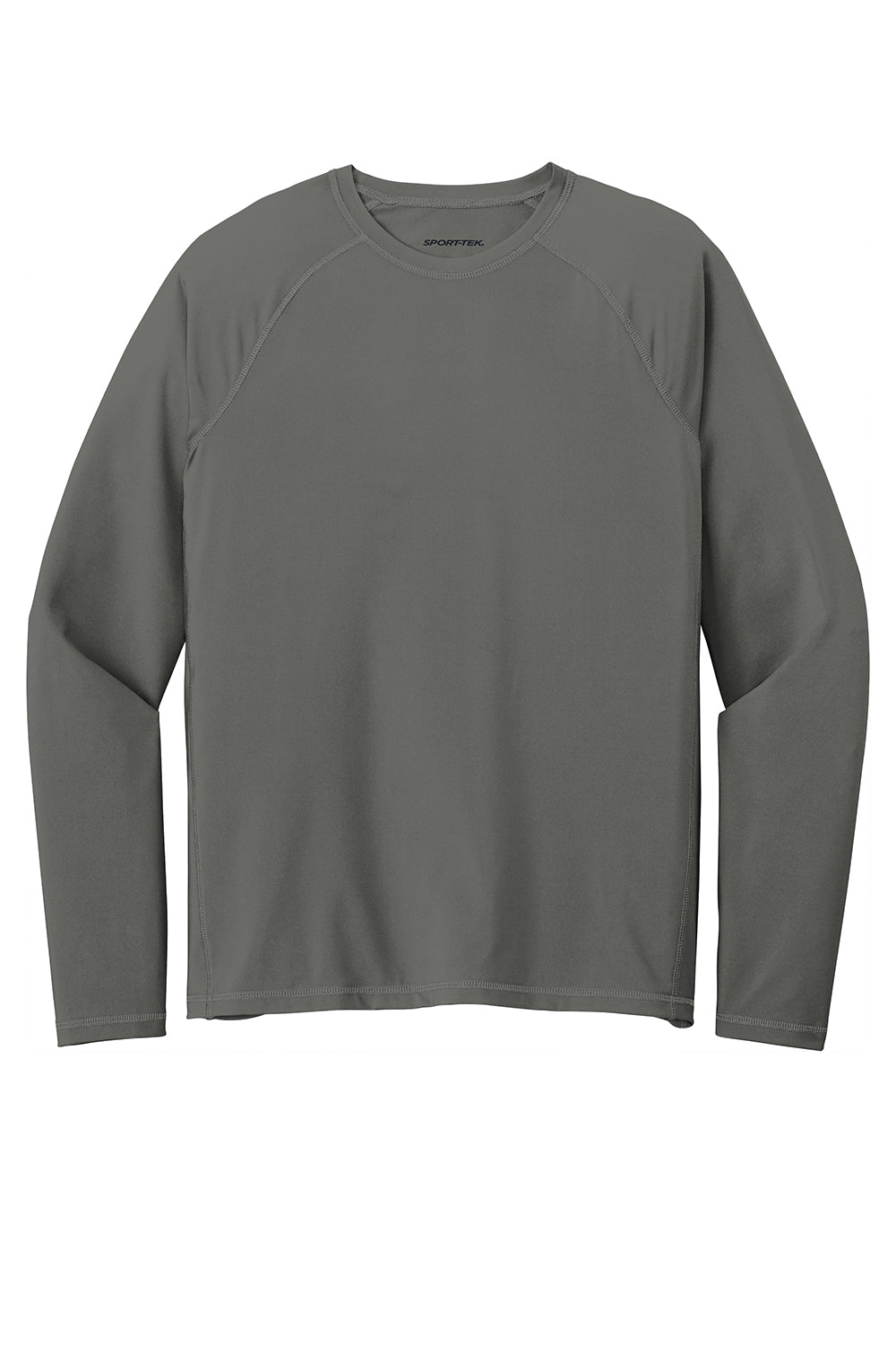 Sport-Tek ST470LS Mens Rashguard Moisture Wicking Long Sleeve Crewneck T-Shirt Dark Smoke Grey Flat Front