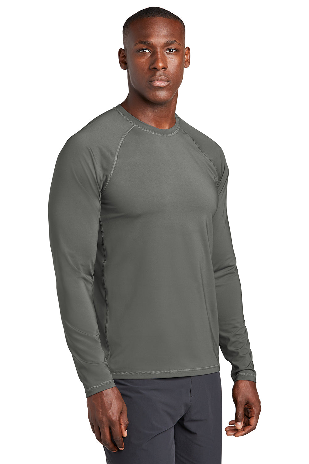 Sport-Tek ST470LS Mens Rashguard Moisture Wicking Long Sleeve Crewneck T-Shirt Dark Smoke Grey Model 3q