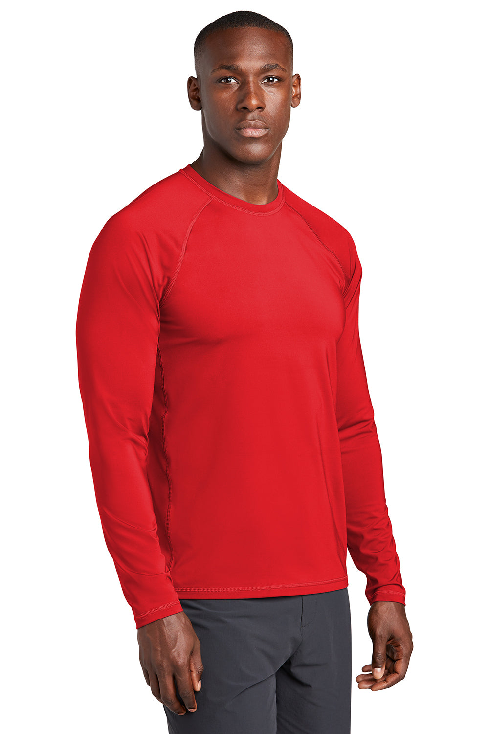 Sport-Tek ST470LS Mens Rashguard Moisture Wicking Long Sleeve Crewneck T-Shirt True Red Model 3q