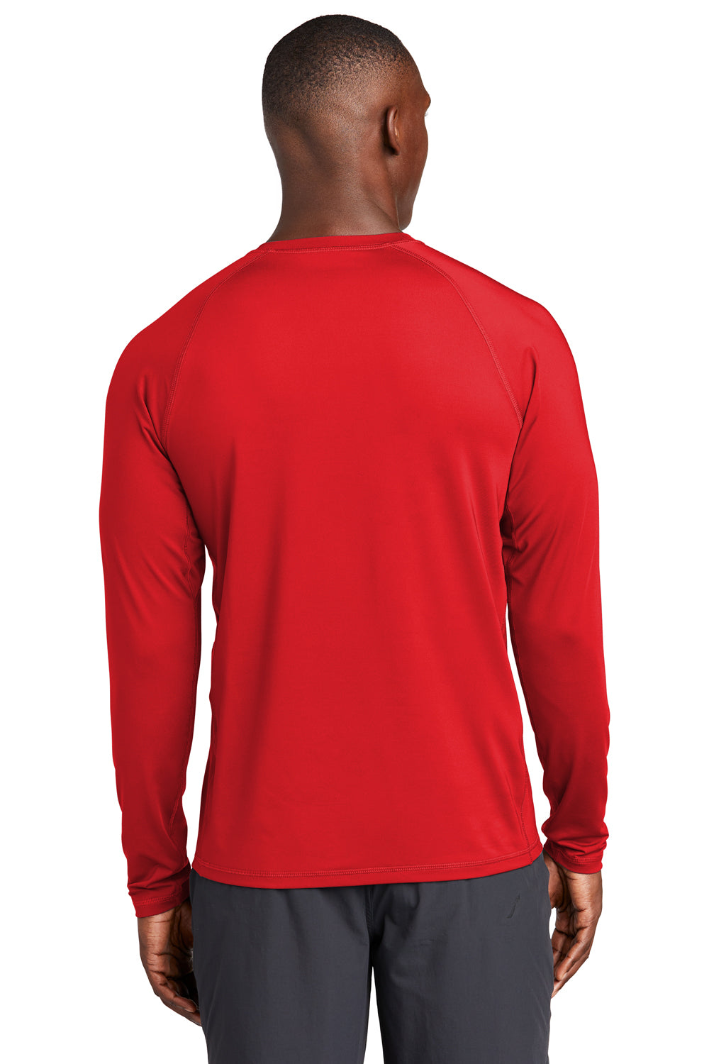 Sport-Tek ST470LS Mens Rashguard Moisture Wicking Long Sleeve Crewneck T-Shirt True Red Model Back