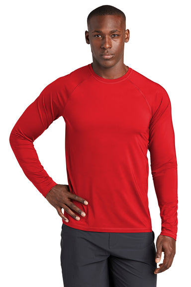 Sport-Tek ST470LS Mens Rashguard Moisture Wicking Long Sleeve Crewneck T-Shirt True Red Model Front