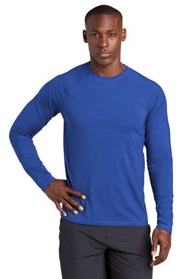 Sport-Tek ST470LS Mens Rashguard Moisture Wicking Long Sleeve Crewneck T-Shirt True Royal Blue Model Front