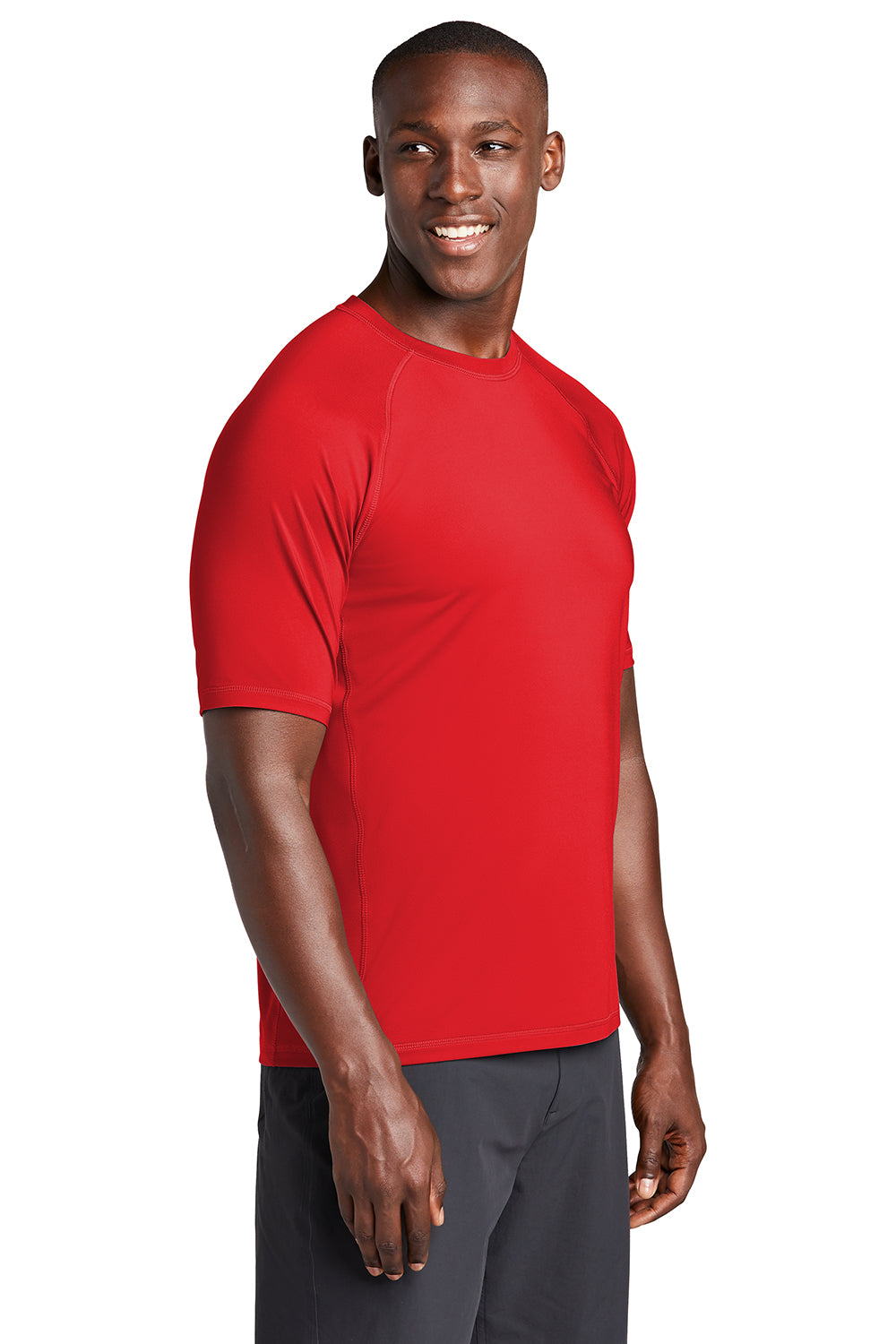 Sport-Tek ST470 Mens Rashguard Moisture Wicking Short Sleeve Crewneck T-Shirt True Red Model 3q