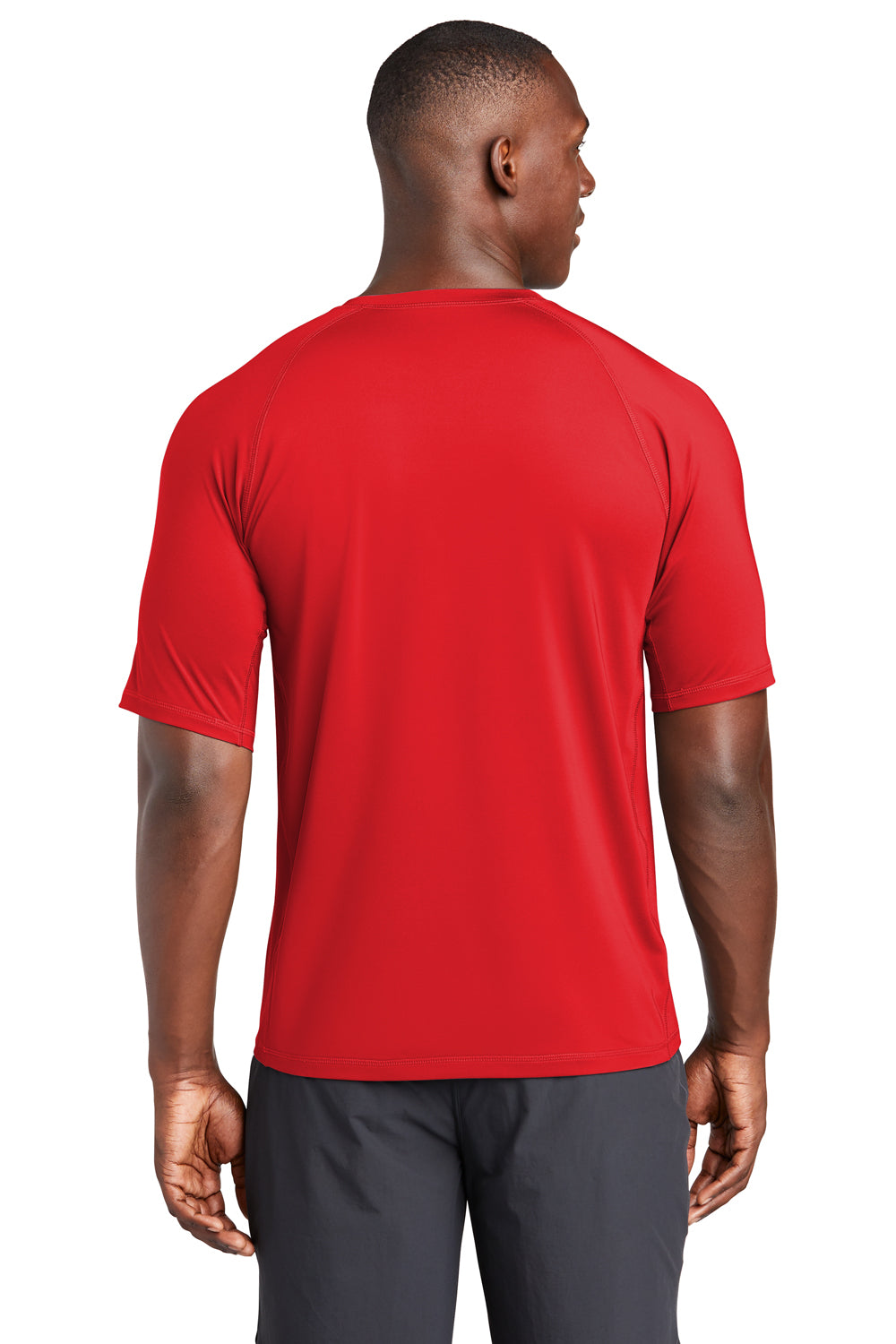 Sport-Tek ST470 Mens Rashguard Moisture Wicking Short Sleeve Crewneck T-Shirt True Red Model Back