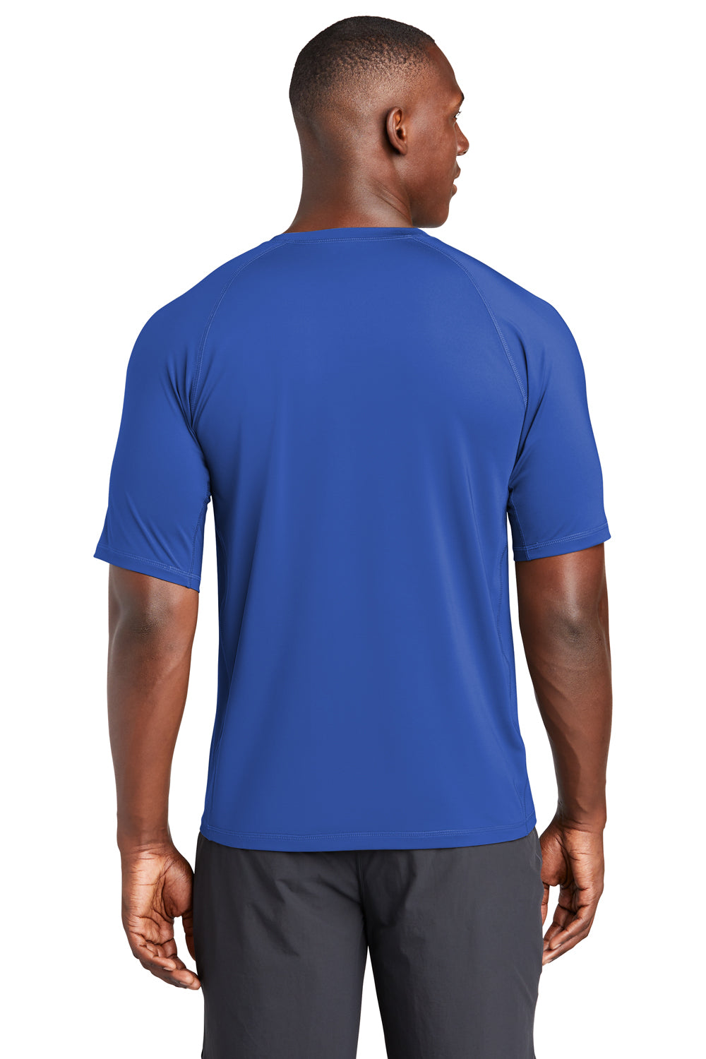 Sport-Tek ST470 Mens Rashguard Moisture Wicking Short Sleeve Crewneck T-Shirt True Royal Blue Model Back