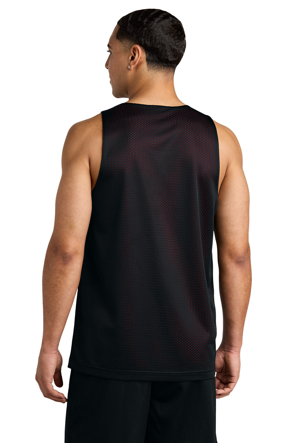 Sport-Tek ST5000 Mens PosiCharge Reversible Mesh Tank Top Black/Deep Red Model Back