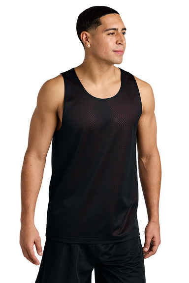 Sport-Tek ST5000 Mens PosiCharge Reversible Mesh Tank Top Black/Deep Red Model Front