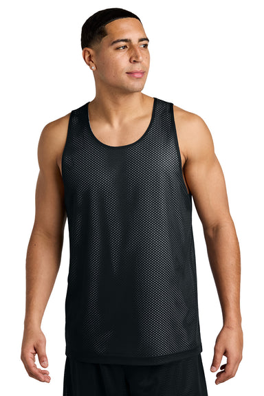 Sport-Tek ST5000 Mens PosiCharge Reversible Mesh Tank Top Black/White Model Front