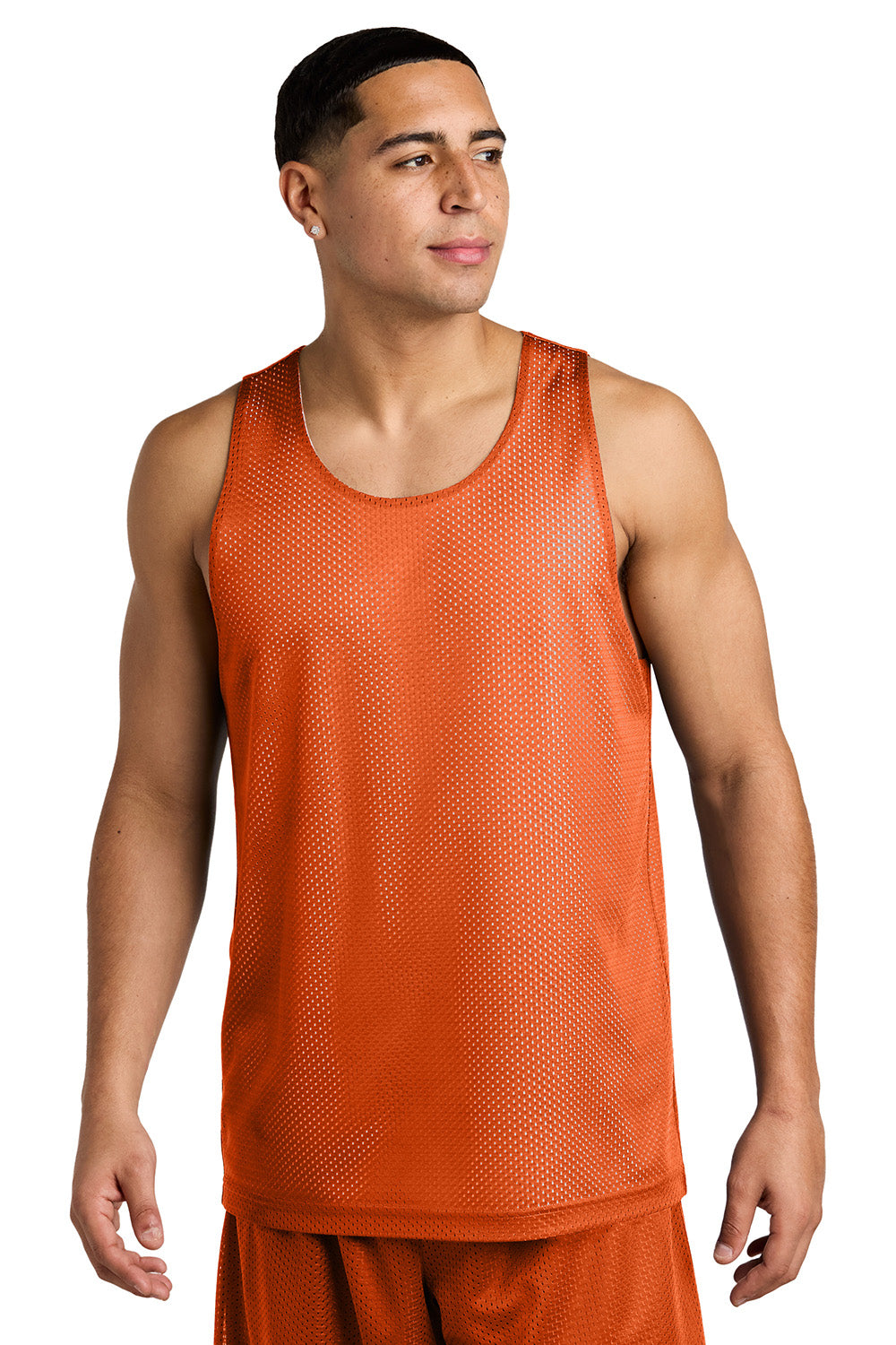 Sport-Tek ST5000 Mens PosiCharge Reversible Mesh Tank Top Deep Orange/White Model Front