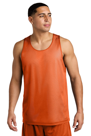 Sport-Tek ST5000 Mens PosiCharge Reversible Mesh Tank Top Deep Orange/White Model Front