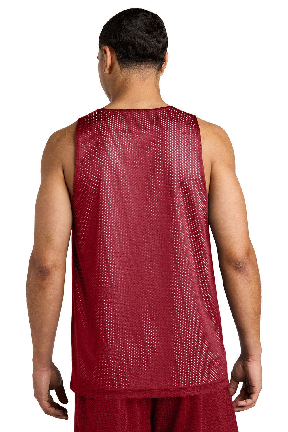 Sport-Tek ST5000 Mens PosiCharge Reversible Mesh Tank Top Deep Red/White Model Back