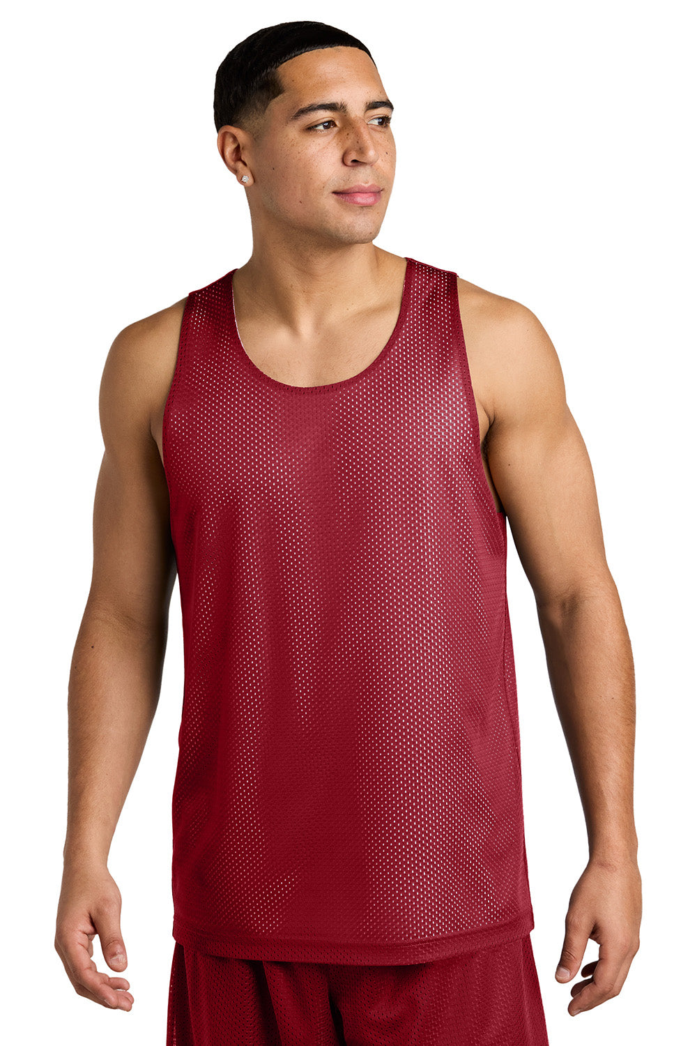 Sport-Tek ST5000 Mens PosiCharge Reversible Mesh Tank Top Deep Red/White Model Front