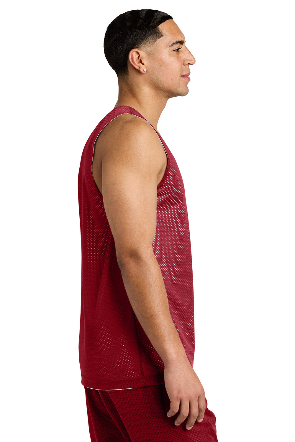 Sport-Tek ST5000 Mens PosiCharge Reversible Mesh Tank Top Deep Red/White Model Side