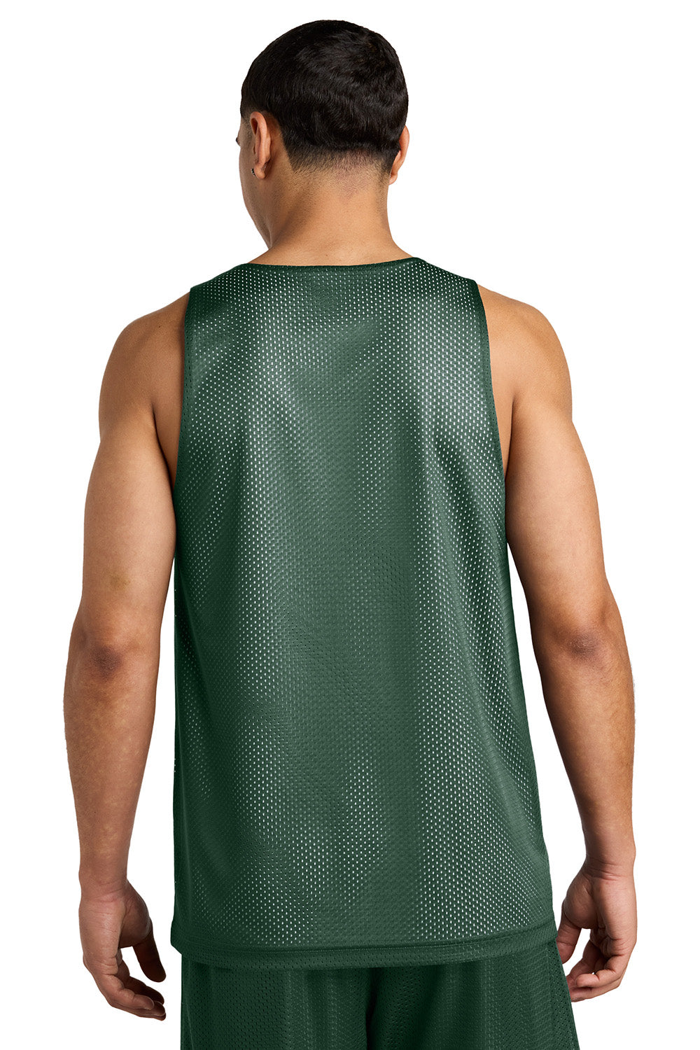 Sport-Tek ST5000 Mens PosiCharge Reversible Mesh Tank Top Forest Green/White Model Back