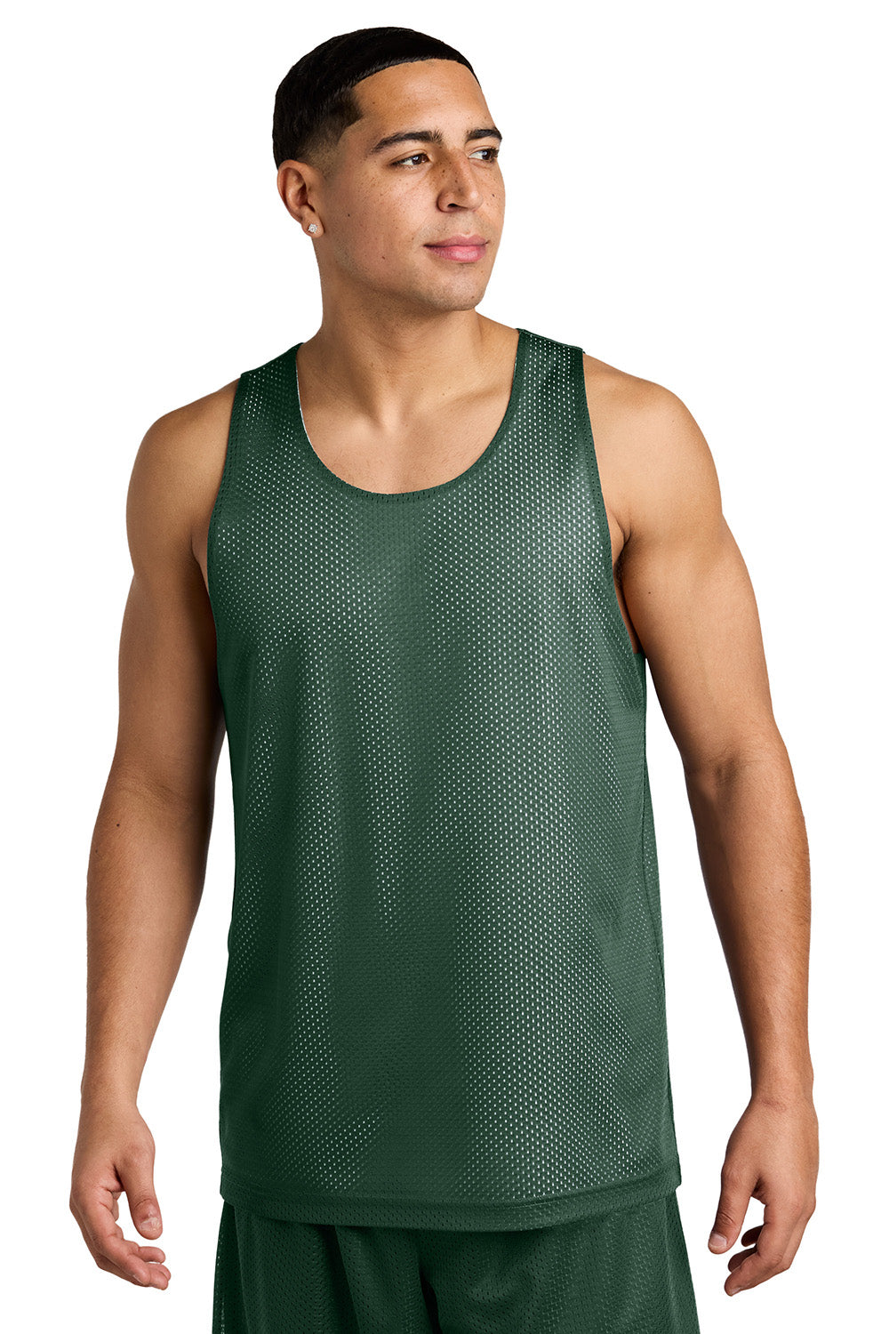 Sport-Tek ST5000 Mens PosiCharge Reversible Mesh Tank Top Forest Green/White Model Front