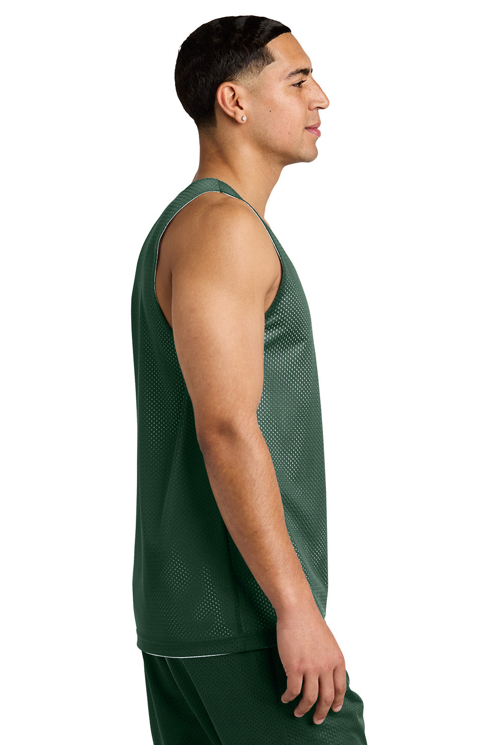 Sport-Tek ST5000 Mens PosiCharge Reversible Mesh Tank Top Forest Green/White Model Side