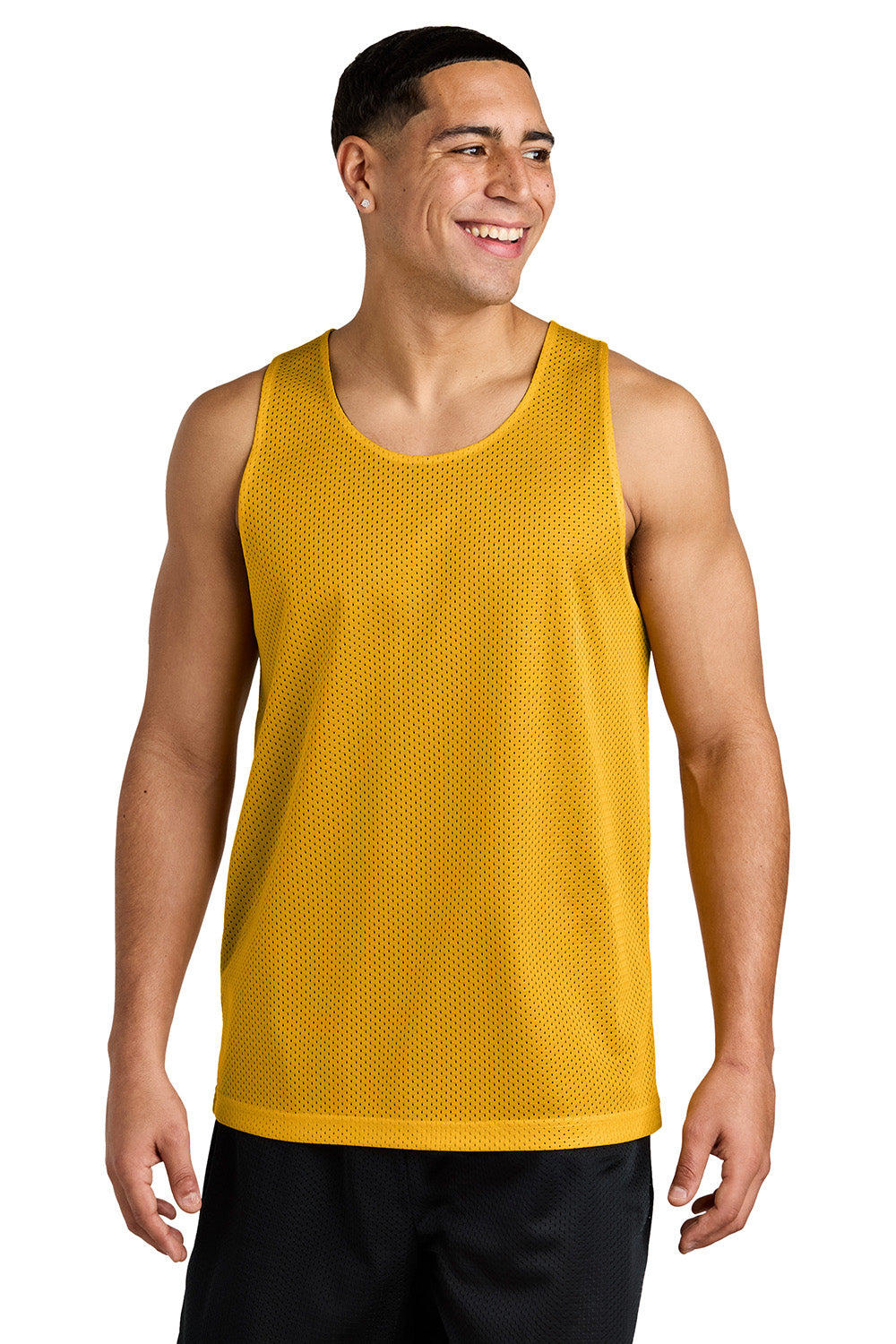 Sport-Tek ST5000 Mens PosiCharge Reversible Mesh Tank Top Gold/Black Model Front