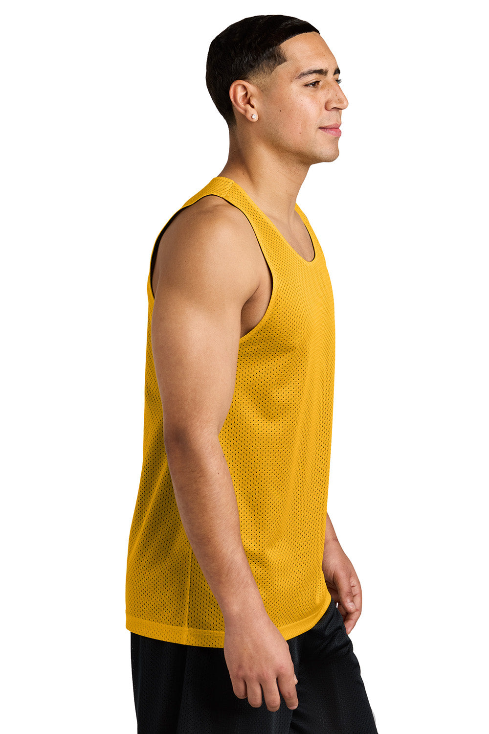 Sport-Tek ST5000 Mens PosiCharge Reversible Mesh Tank Top Gold/Black Model Side