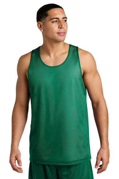 Sport-Tek ST5000 Mens PosiCharge Reversible Mesh Tank Top Kelly Green/White Model Front