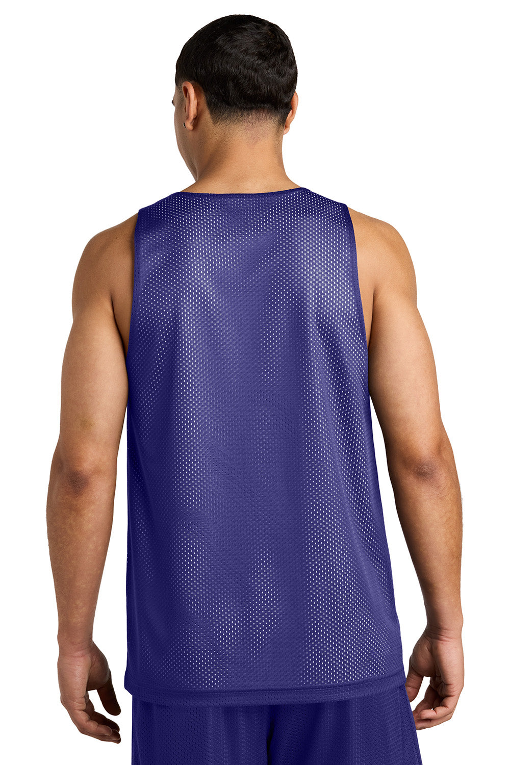 Sport-Tek ST5000 Mens PosiCharge Reversible Mesh Tank Top Purple/White Model Back