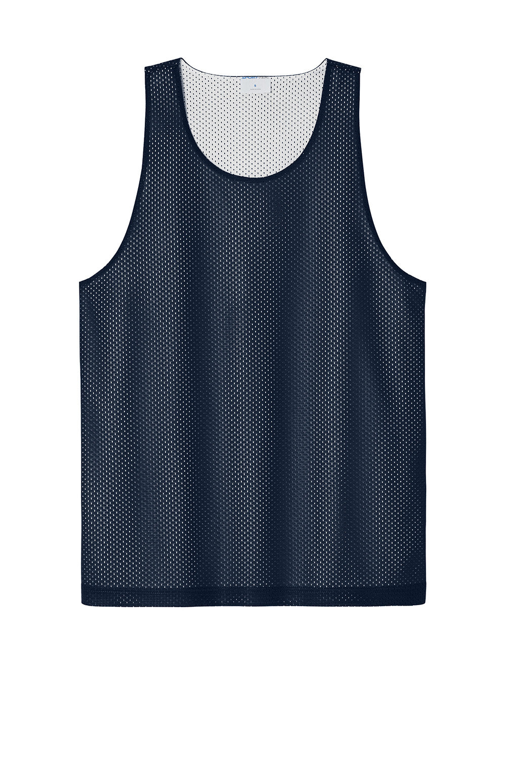 Sport-Tek ST5000 Mens PosiCharge Reversible Mesh Tank Top True Navy Blue/White Flat Front