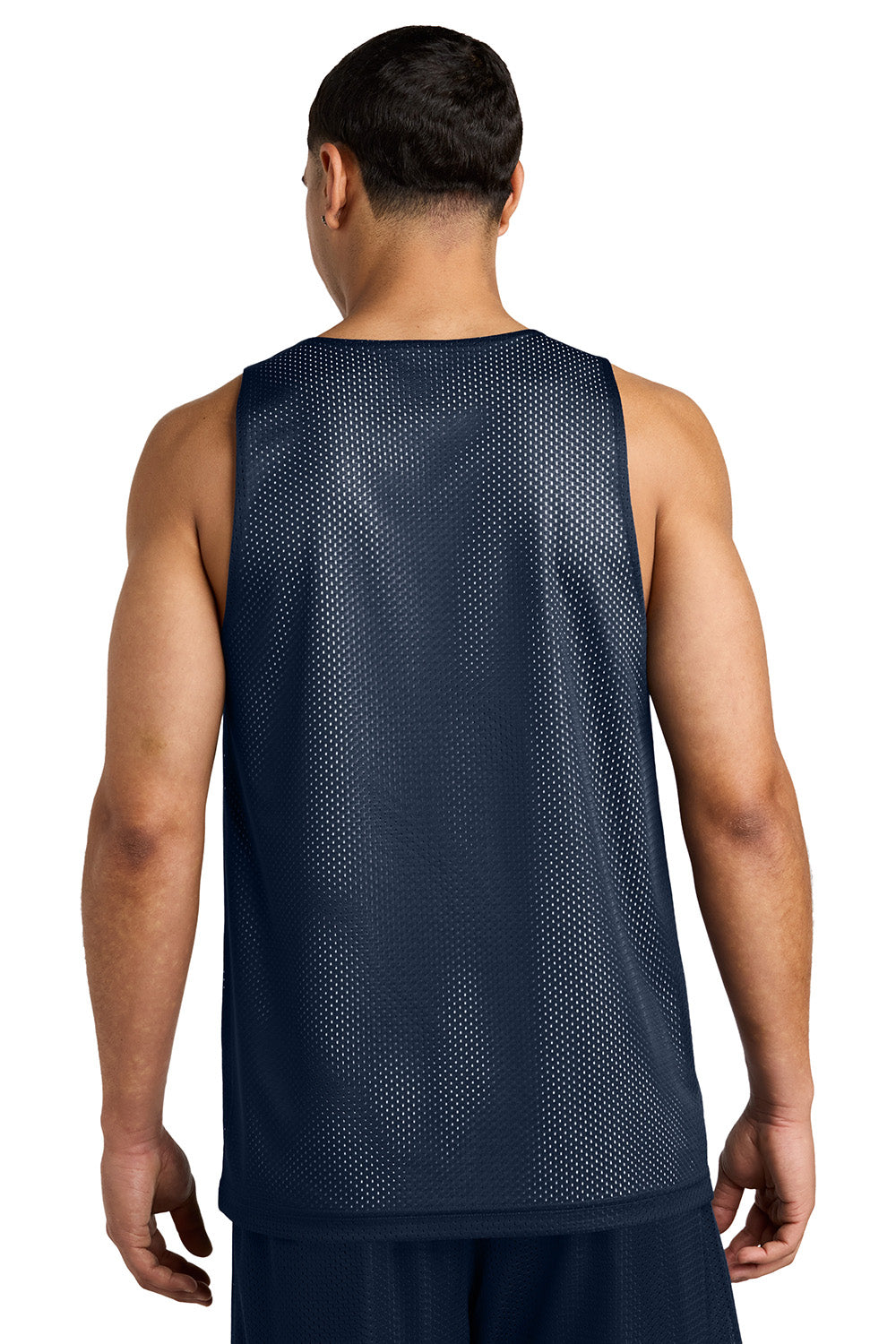 Sport-Tek ST5000 Mens PosiCharge Reversible Mesh Tank Top True Navy Blue/White Model Back