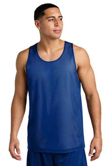 Sport-Tek ST5000 Mens PosiCharge Reversible Mesh Tank Top True Royal Blue/White Model Front