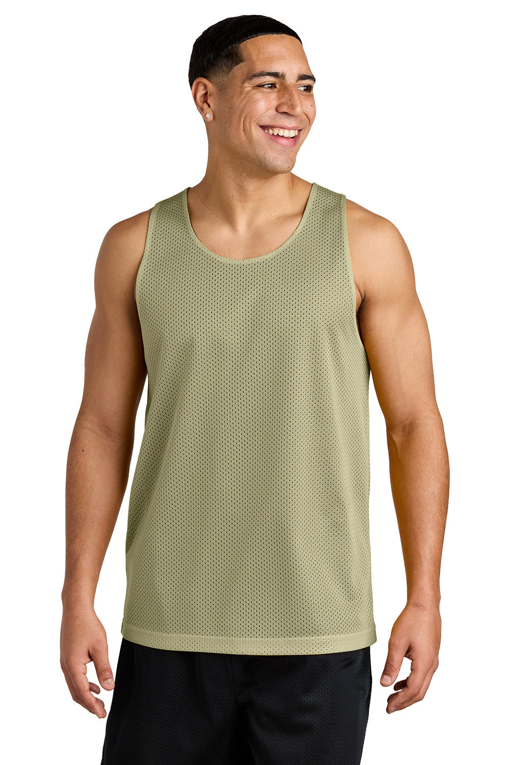 Sport-Tek ST5000 Mens PosiCharge Reversible Mesh Tank Top Vegas Gold/Black Model Front