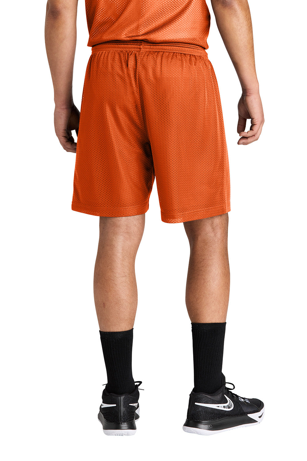 Sport-Tek ST5100 Mens PosiCharge Mesh Athletic Shorts Deep Orange Model Back