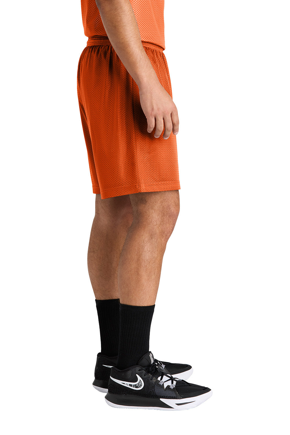 Sport-Tek ST5100 Mens PosiCharge Mesh Athletic Shorts Deep Orange Model Side