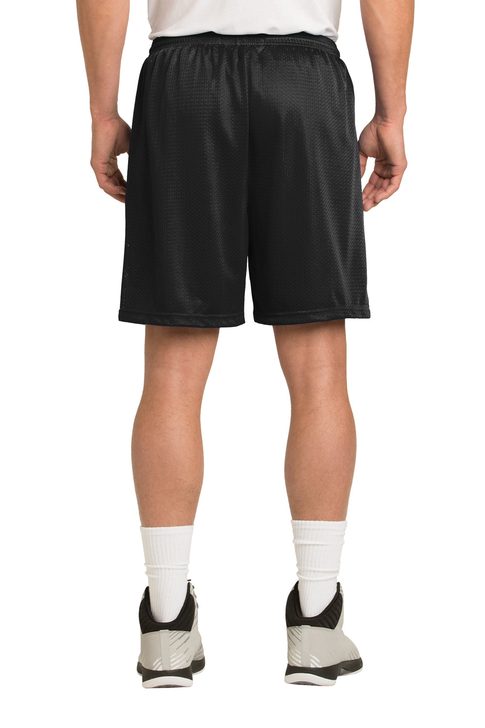 Sport-Tek ST510 Mens Moisture Wicking Classic Mesh Shorts Black Model Back