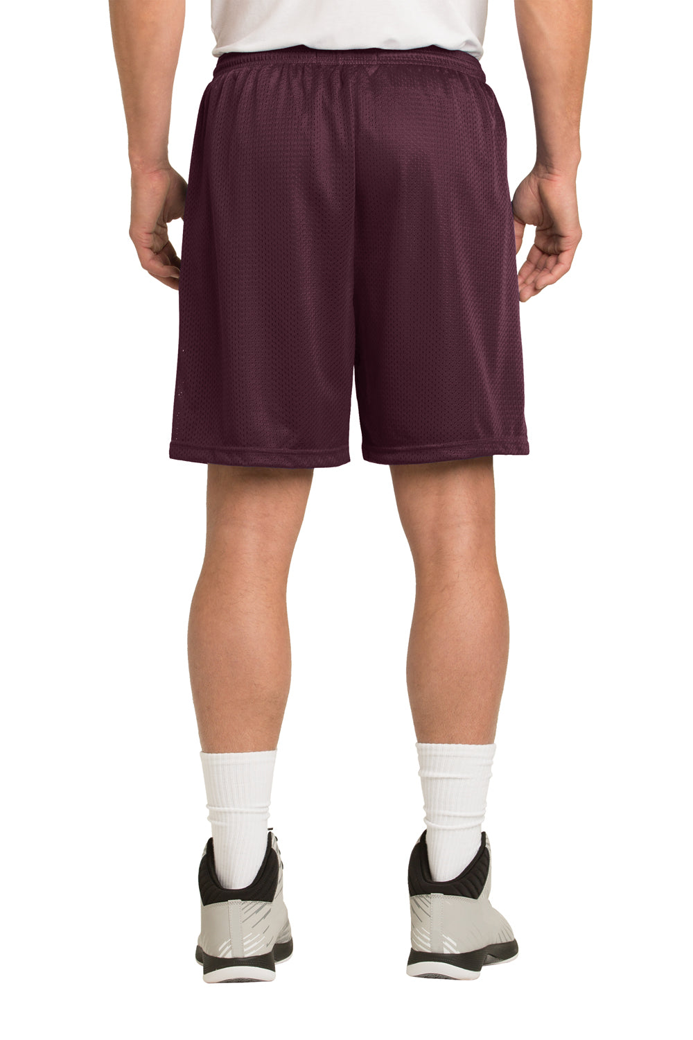 Sport-Tek ST510 Mens Moisture Wicking Classic Mesh Shorts Maroon Model Back