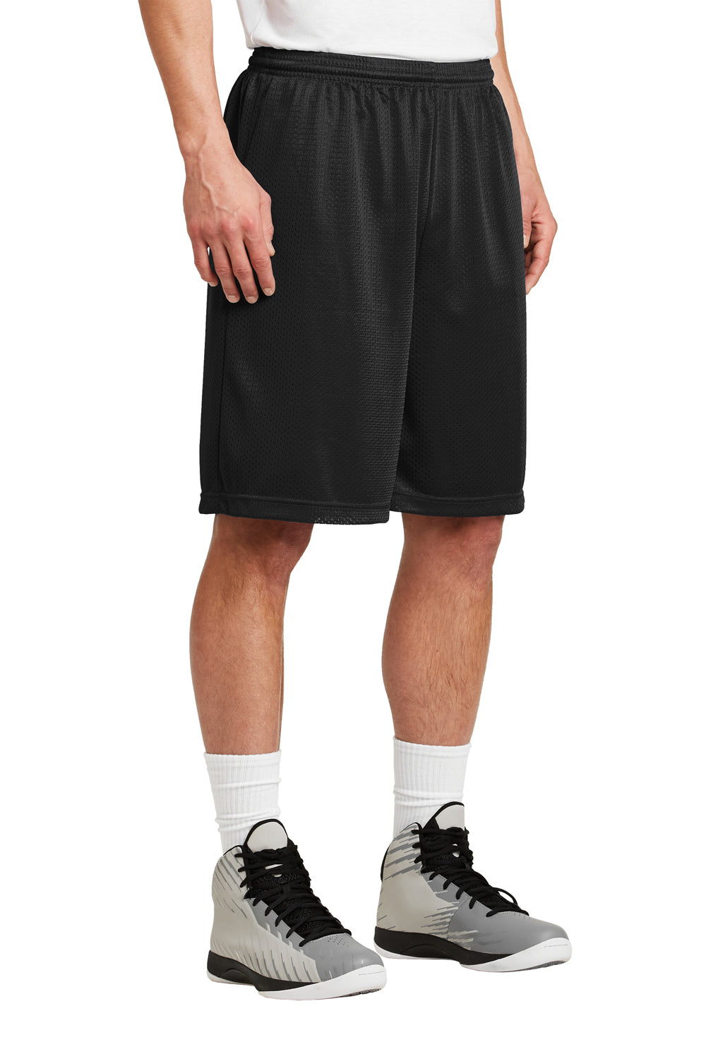 Sport-Tek ST515 Mens Moisture Wicking Classic Mesh Long Shorts Black Model 3q