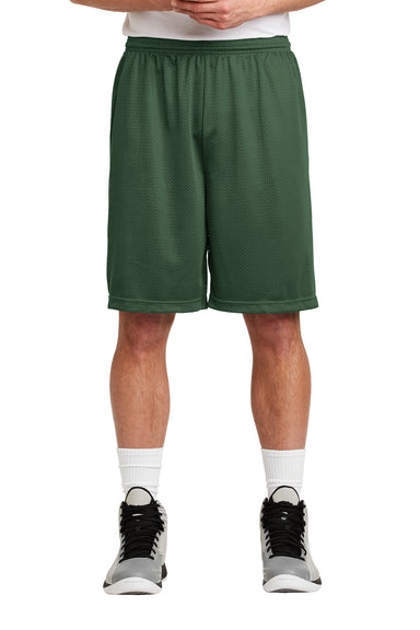 Sport-Tek ST515 Mens Moisture Wicking Classic Mesh Long Shorts Forest Green Model Front