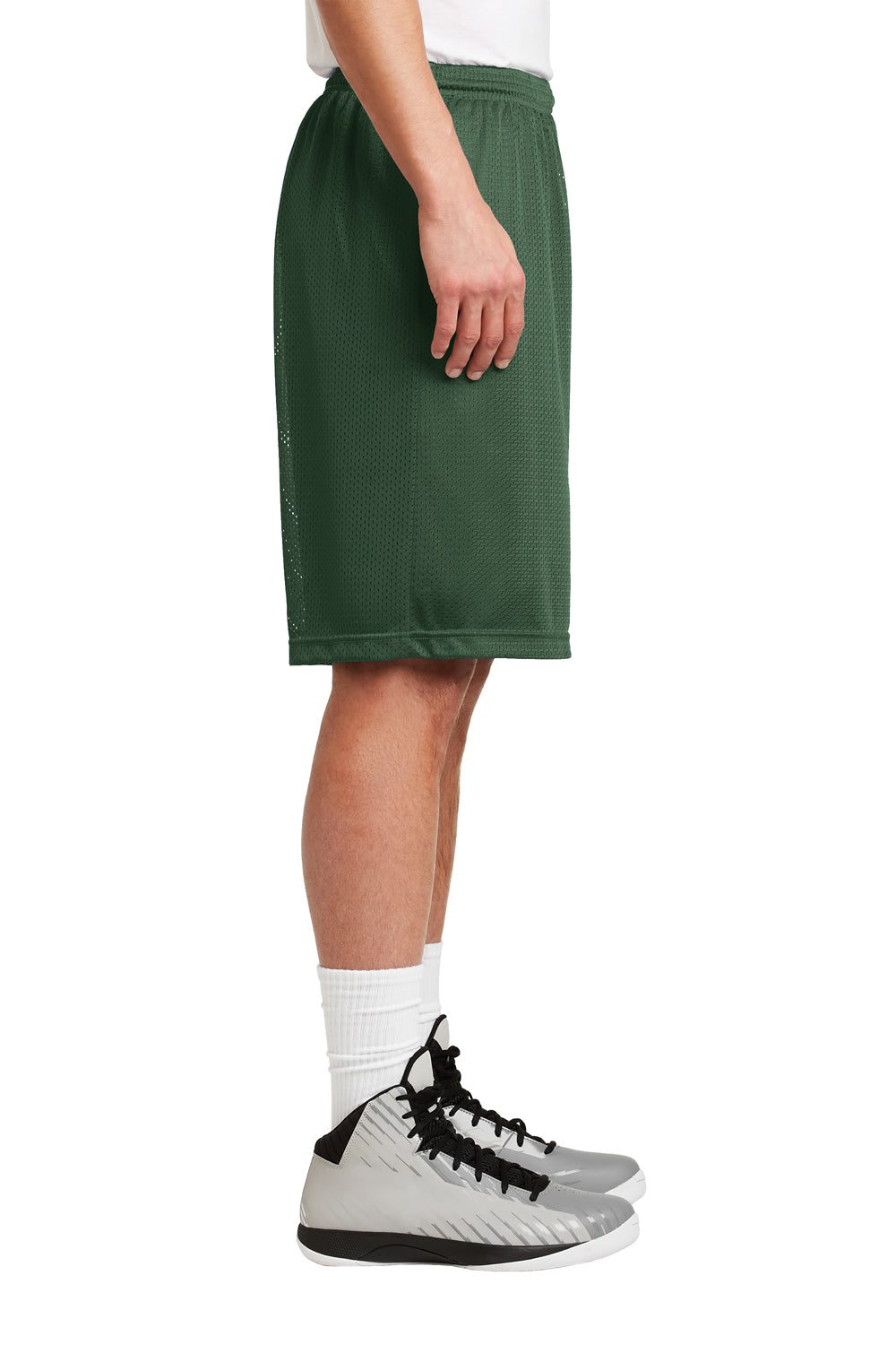 Sport-Tek ST515 Mens Moisture Wicking Classic Mesh Long Shorts Forest Green Model Side