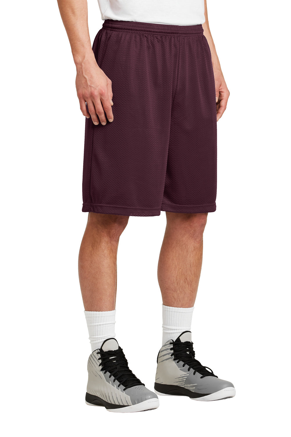 Sport-Tek ST515 Mens Moisture Wicking Classic Mesh Long Shorts Maroon Model 3q